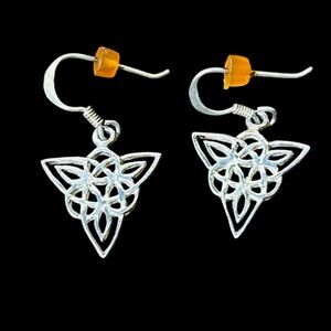 STERLING SILVER CELTIC TRINITY TRIQUETRA KNOT EARRINGS VIKING VINTAGE TRIANGLE
